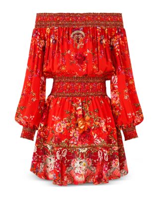 Ol&eacute; Ol&eacute; Silk Off Shoulder Short Dress