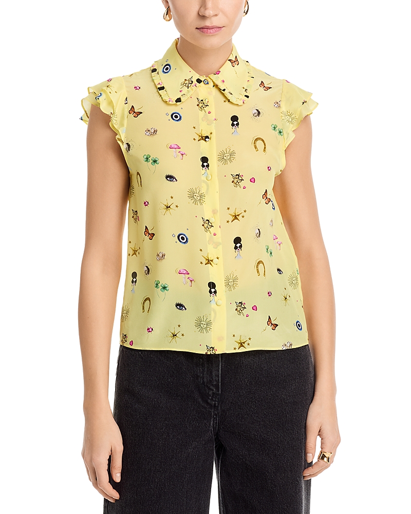 Alice and Olivia Martel Silk Flutter Sleeve Blouse