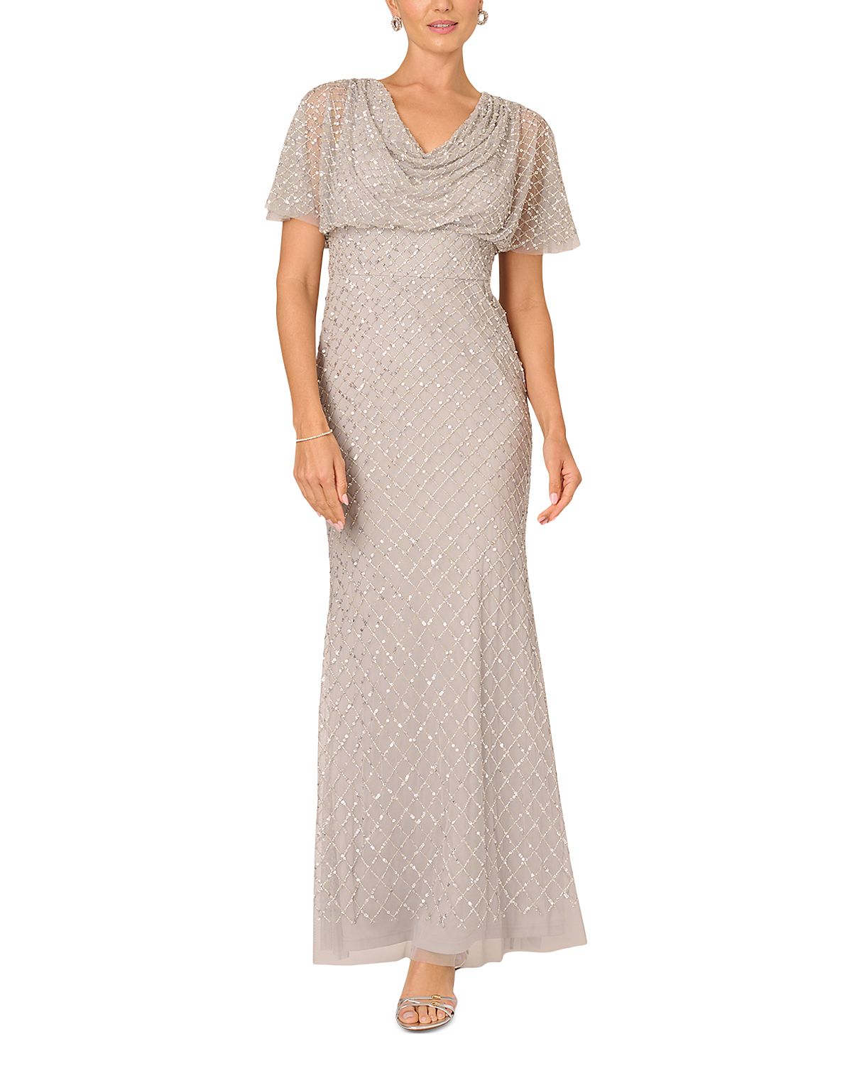 Adrianna Papell Beaded Cowl Neck Gown