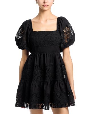Lace Inset Puff Sleeve Mini Dress - Exclusive
