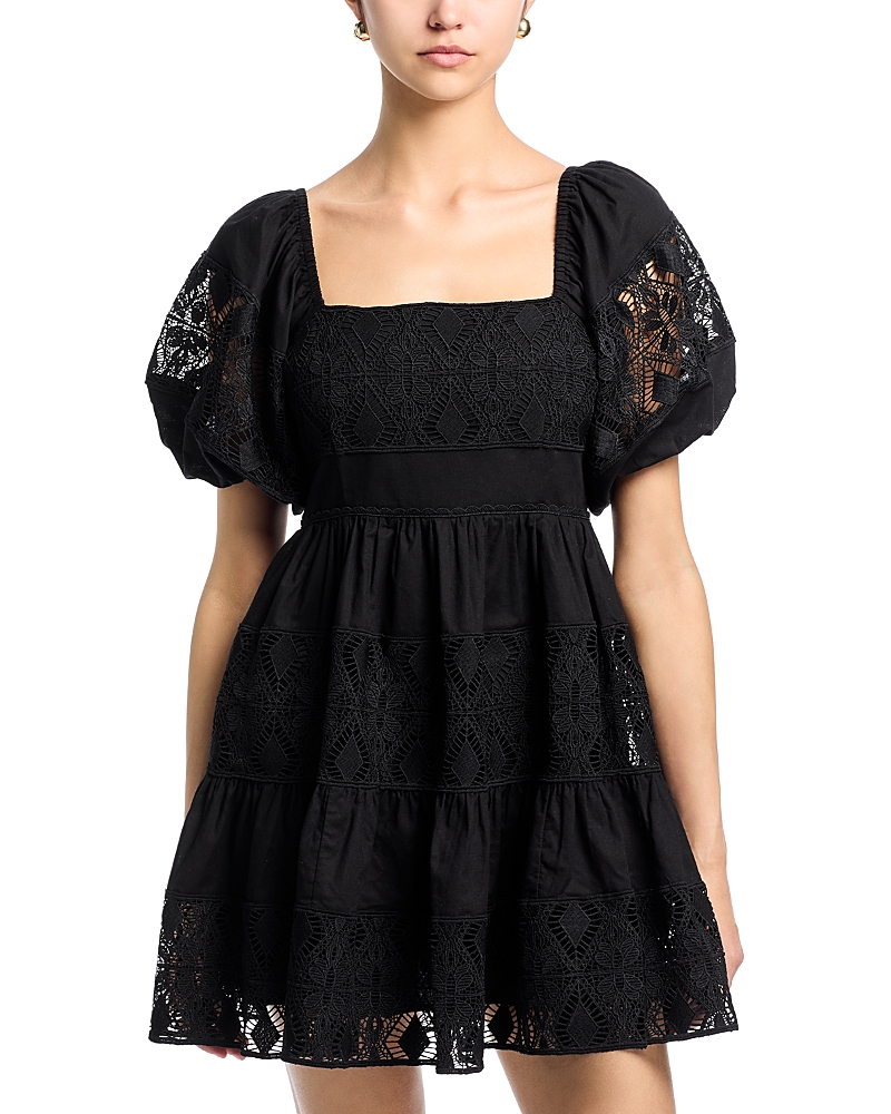 Aqua Lace Inset Puff Sleeve Mini Dress - Exclusive