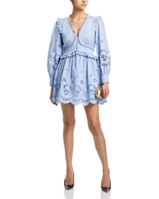 Embroidered Poplin Long Sleeve Mini Dress - Exclusive