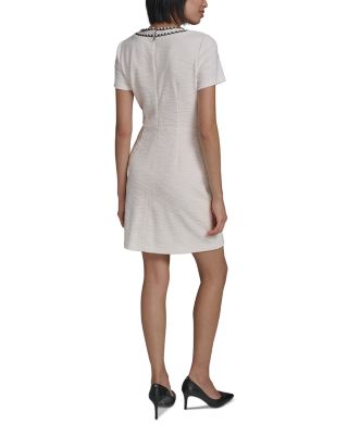 Beaded Trim Knit Tweed Sheath Dress