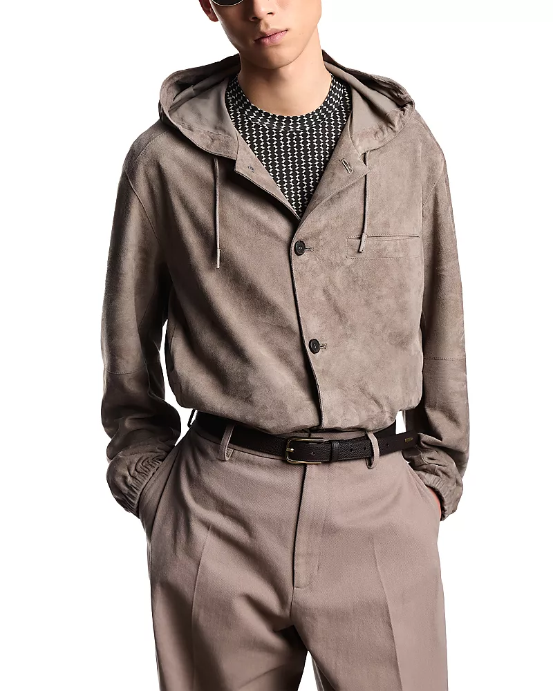 Emporio Armani Leather Hooded Blouson Jacket