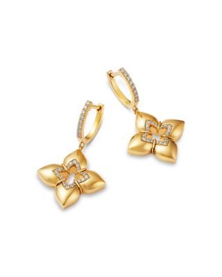 18K Yellow Gold Venetian Princess Diamond Flower Drop Earrings