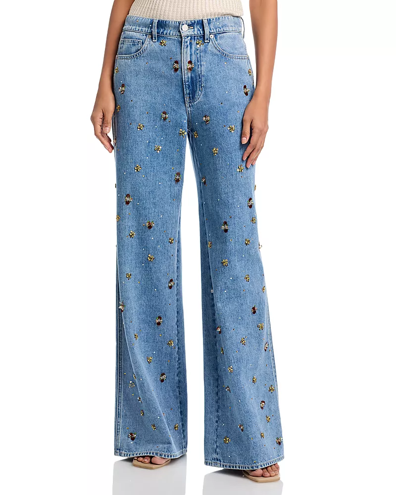 Veronica Beard Kasey Mid Rise Wide Leg Jeans in Silver Dust