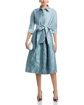 Embroidered Sash Belt Shirt Dress