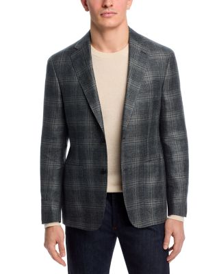 Linen & Wool Plaid Unstructured Slim Fit Sport Coat
