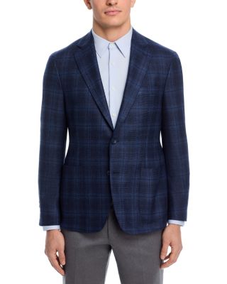 Silk & Wool Plaid Unstructured Slim Fit Sport Coat