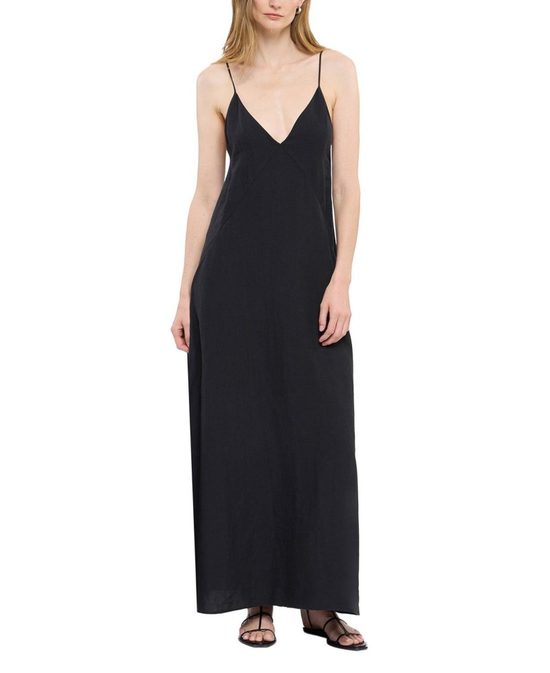 Another Tomorrow Seamed Slip Dress in Black