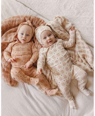  Unisex Cotton Floral Plaid Collection Footie + Beanie - Baby