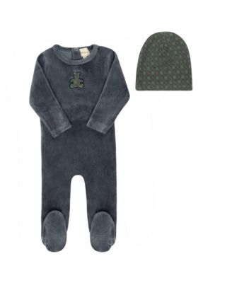  Unisex Velour Plaid Bear Collection Footie + Beanie - Baby