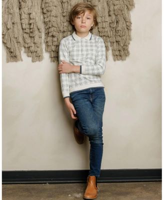 Boys' Cotton Floral Plaid Collection Polo Sweatshirt - Little Kid, Big Kid