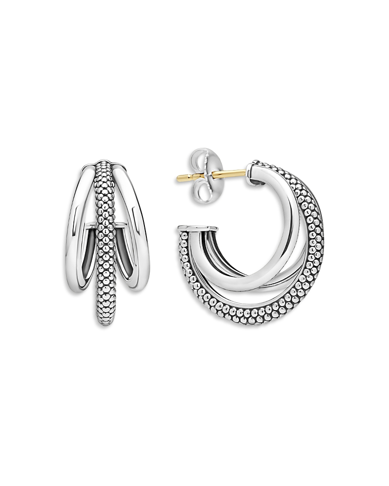 Lagos Sterling Silver Signature Caviar Triple Huggie Hoop Earrings