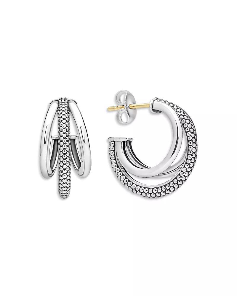 Lagos Sterling Silver Signature Caviar Triple Huggie Hoop Earrings