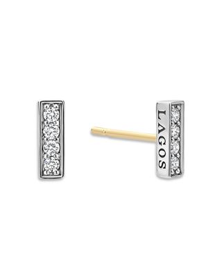 Sterling Silver Caviar Spark Diamond Linear Stud Earrings