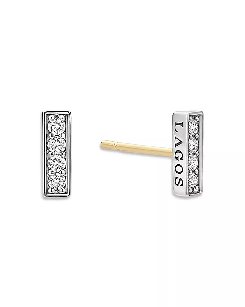 Lagos Sterling Silver Caviar Spark Diamond Linear Stud Earrings