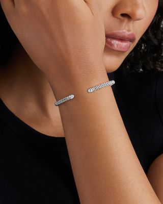 Sterling Silver Signature Caviar Diamond Bead Cuff Bracelet