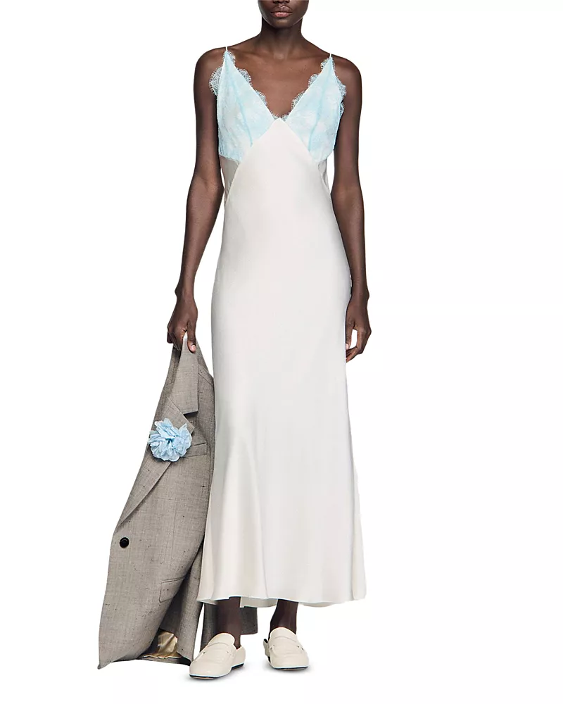 Sandro Tess Lace Trim Dress