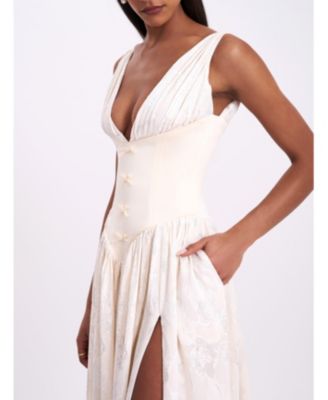  Sabrina High Slit Jacquard Maxi Dress