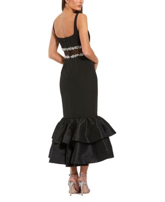 Petite Crepe Midi Dress with Jewel Detail & Ruffle Hem