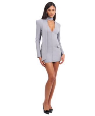  Tahlia Woven Crepe Deep V Pinstripes Blazer Dress