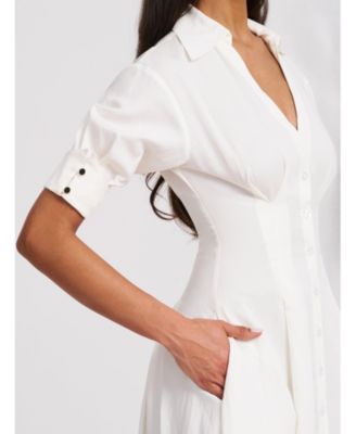  Palina Lyocell Pleated Midi Preppy Shirt Dress