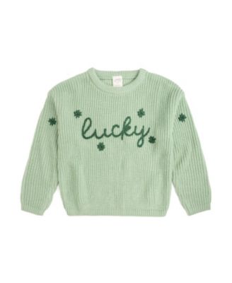 Girls' Lucky Shamrock St. Patrick's Day Knit Sweater - Big Kid