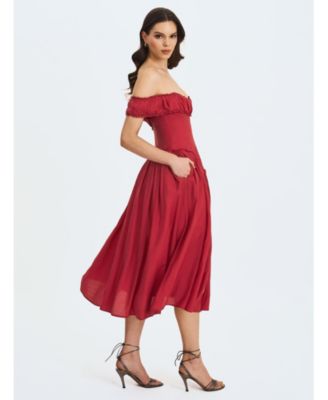  Xavy Drop Waist Off-Shoulder Corset Midi Dress