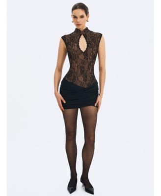  Valerie Lace Teardrop Neckline Ruched Mini Dress