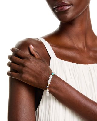 18K Yellow Gold & Sterling Silver Globe Trotter Multi Gemstone & Gray Diamond White Agate Beaded Bracelet