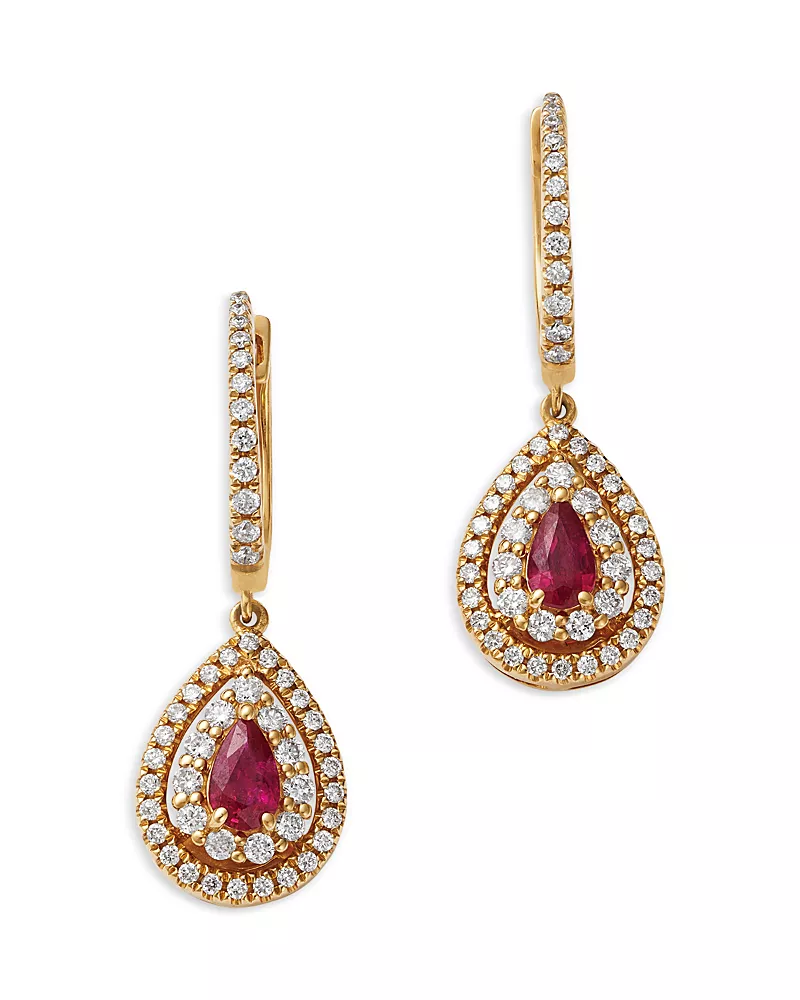 Bloomingdale's Fine Collection Ruby & Diamond Dangle Hoop Drop Earrings in 14K Yellow Gold