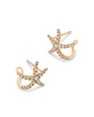 Diamond Starfish Stud Earrings in 14K Yellow Gold, 0.37 tcw