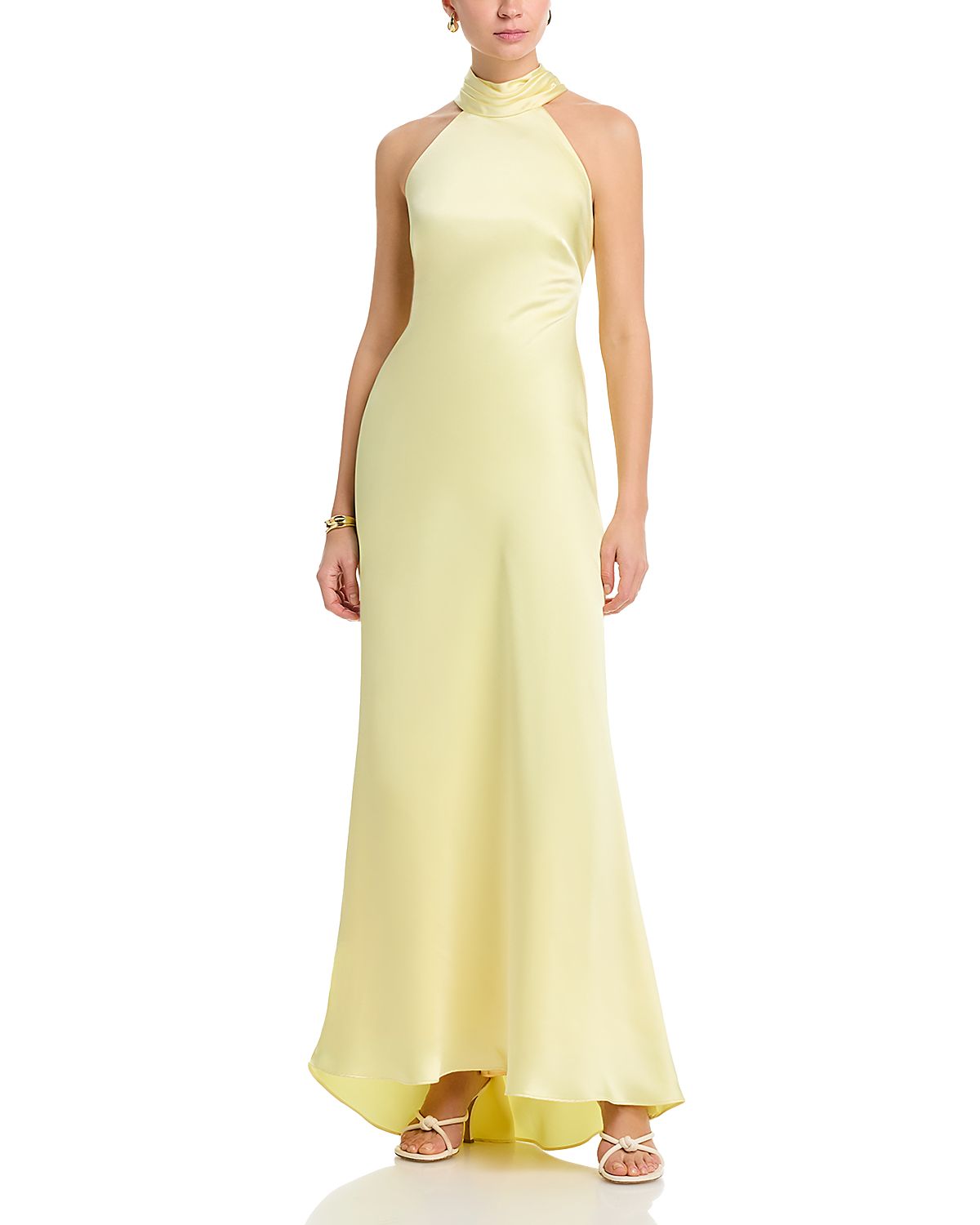 Aqua Sleeveless Satin Gown - Exclusive