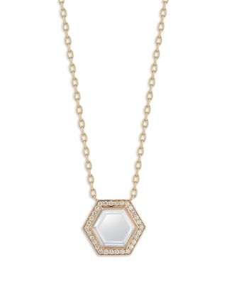 18K Yellow Gold Diamond & Rock Crystal Bell Hexagonal Pendant Necklace, 17"