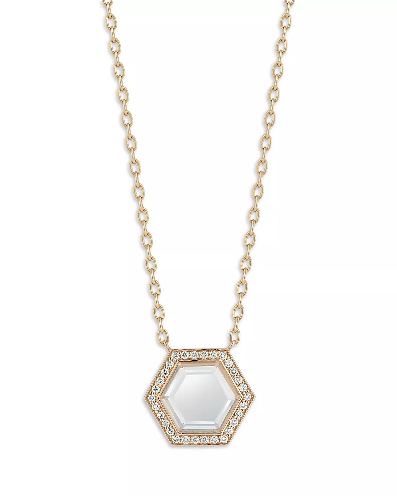 Walters Faith 18K Yellow Gold Diamond & Rock Crystal Bell Hexagonal Pendant Necklace, 17