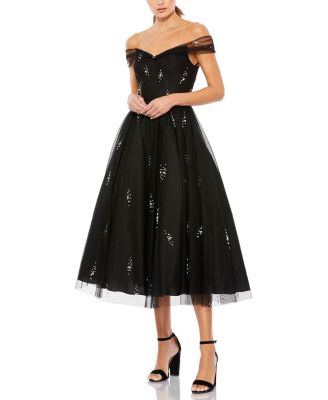 Petite Ieena Off the Shoulder Embellished Tulle Cocktail Dress