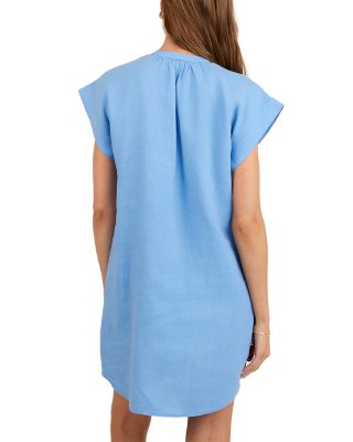 Linen Cap Sleeve Henley Mini Dress