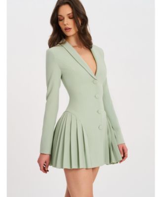 Delia Long Sleeve Blazer Dress with Pleated Detail