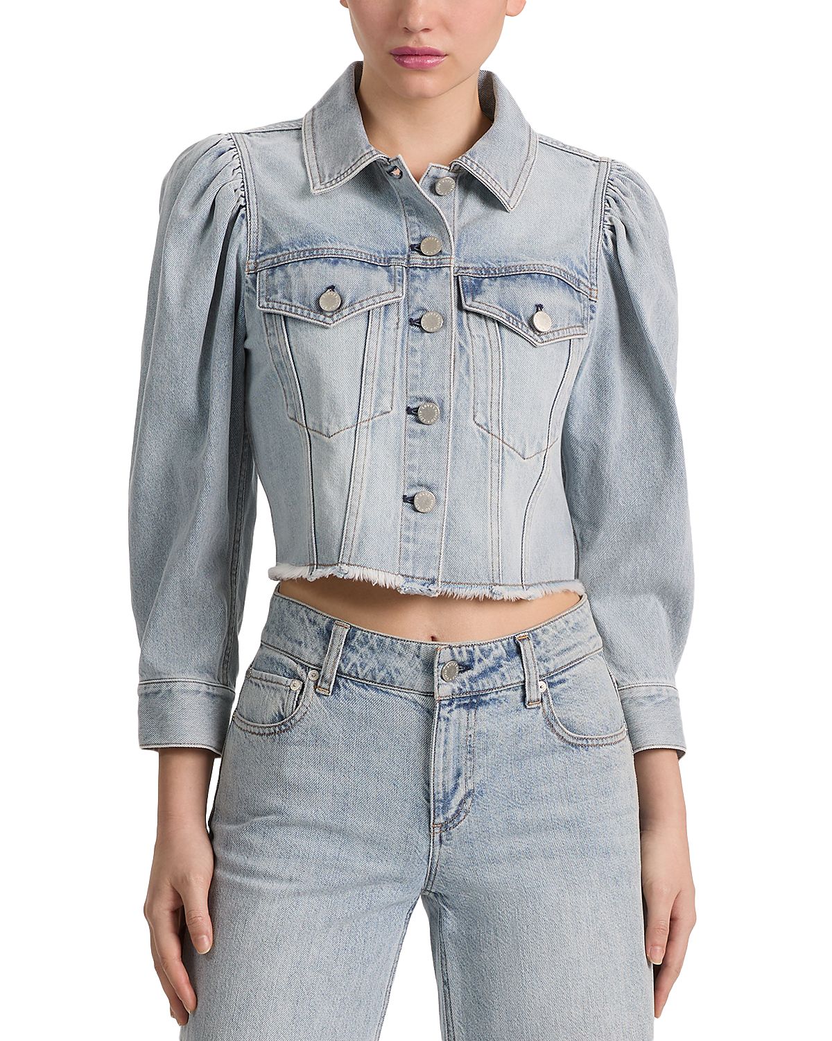 Alice and Olivia Lana Puff Sleeve Denim Jacket