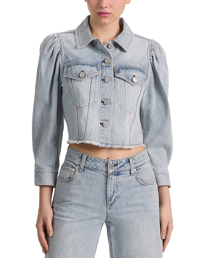 Alice and Olivia Lana Puff Sleeve Denim Jacket