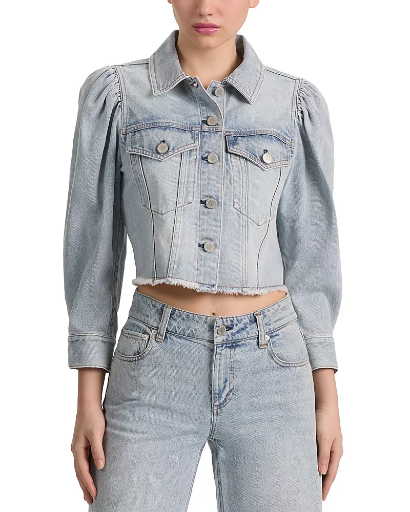 Alice and Olivia Lana Puff Sleeve Denim Jacket