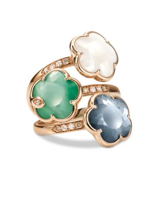 18K Rose Gold Petit Joli Multi Stone & Champagne & White Diamond Flower Coil Ring