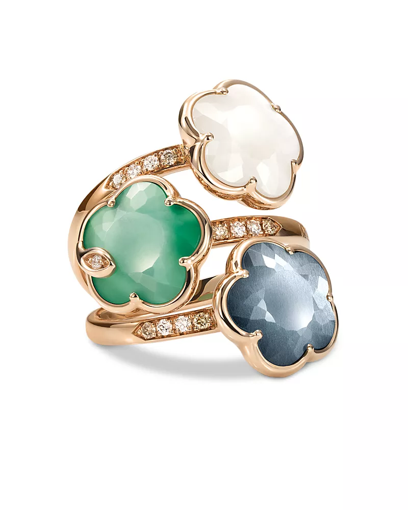 Pasquale Bruni 18K Rose Gold Petit Joli Multi Stone & Champagne & White Diamond Flower Coil Ring