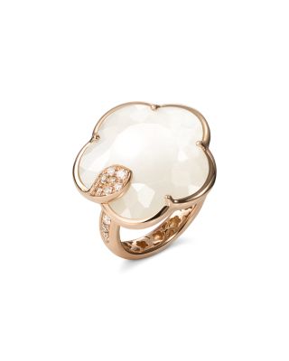 18K Rose Gold Toni Joli Mother of Pearl, Moonstone & Diamond Flower Ring