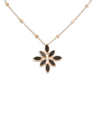 18K Rose Gold Ghirlanda Onyx Marquis Cluster Pendant Necklace, 16.5"