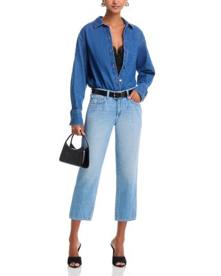 Thalina Mid Rise Slouch Stovepipe Jeans in Bellflower