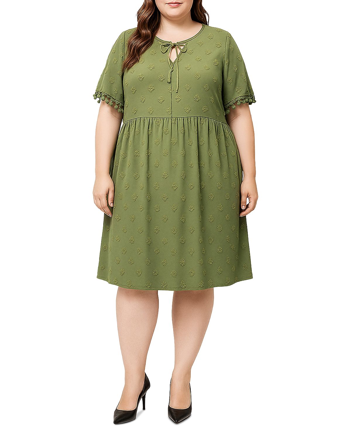 standards & practices Plus Tied Neck Tassel Short Sleeve Mini Dress