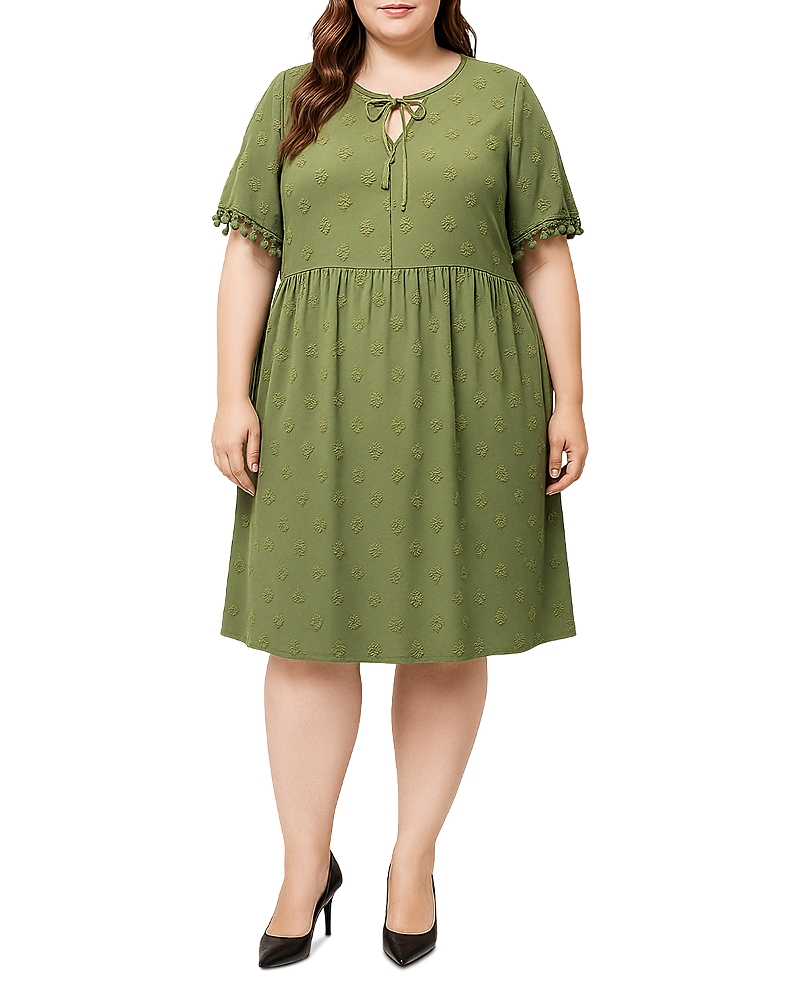 standards & practices Plus Tied Neck Tassel Short Sleeve Mini Dress