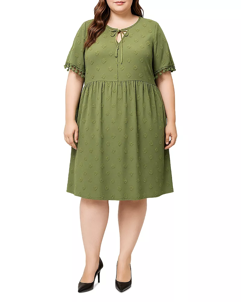 standards & practices Plus Tied Neck Tassel Short Sleeve Mini Dress
